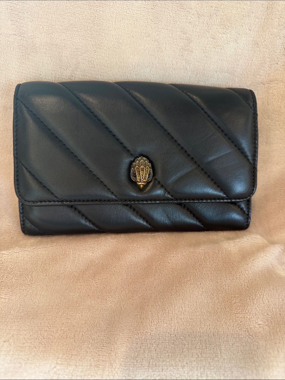 Kurt Geiger Black Quilted Leather Clutch with Gold Emblem